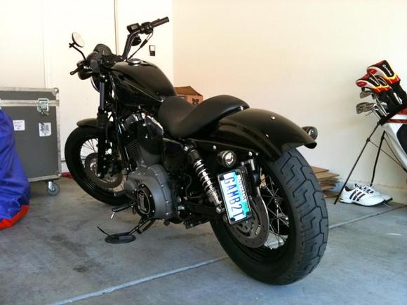 Rear shot of new dark custom accessories and plate.