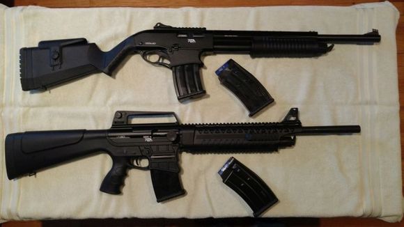 RIA 12ga. Pump and Semi Auto. RIA had a promo with 5 free 9rd mags and $50 ammo credit with I used to score 100rds of 00buck 9-pellet.