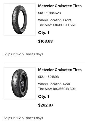 Here are the new tires I ordered. At the 1k service, they go on.