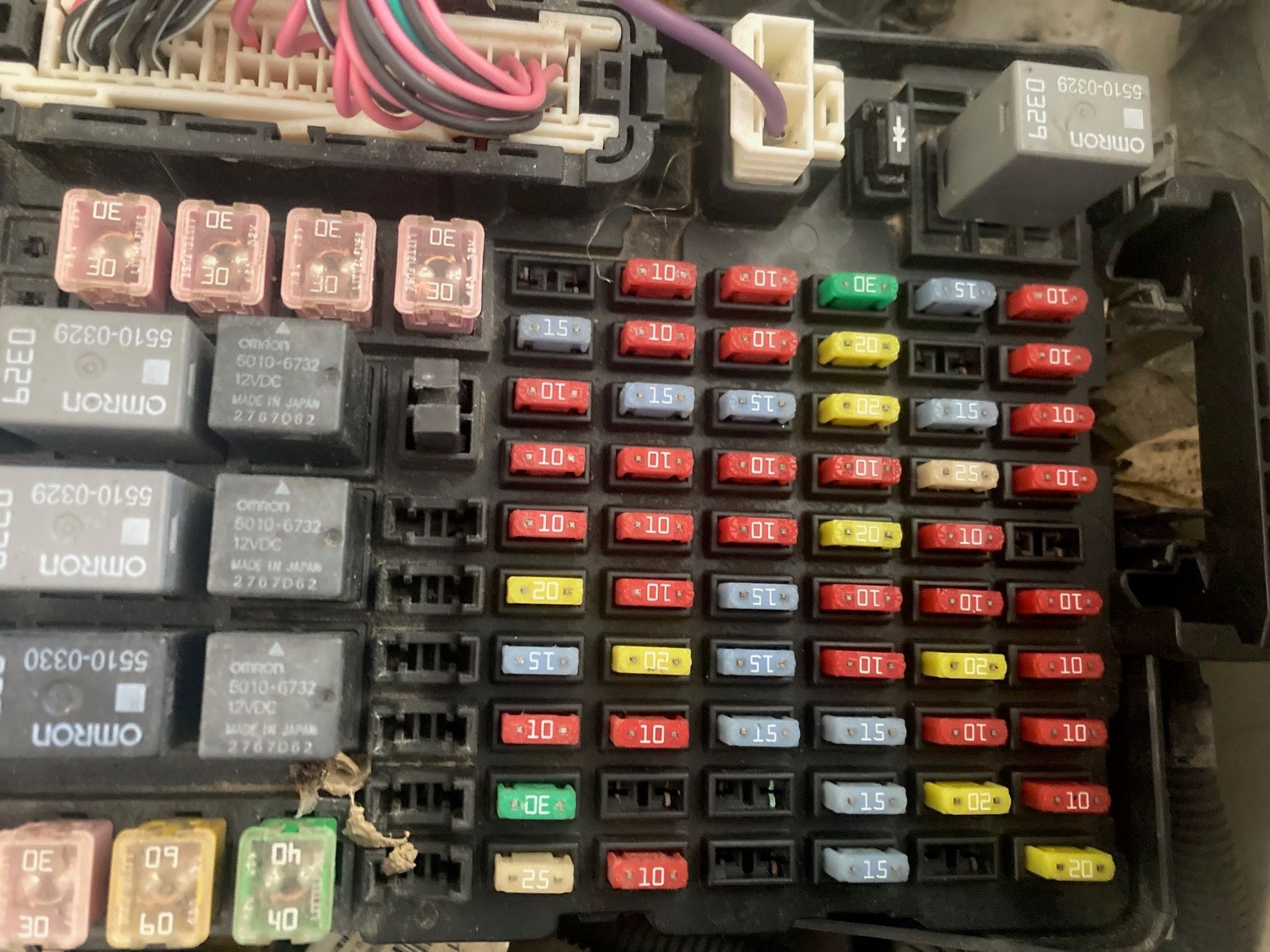 Right most column; starting from the top down, it is the fifth most fuse (the one missing on the right most column)