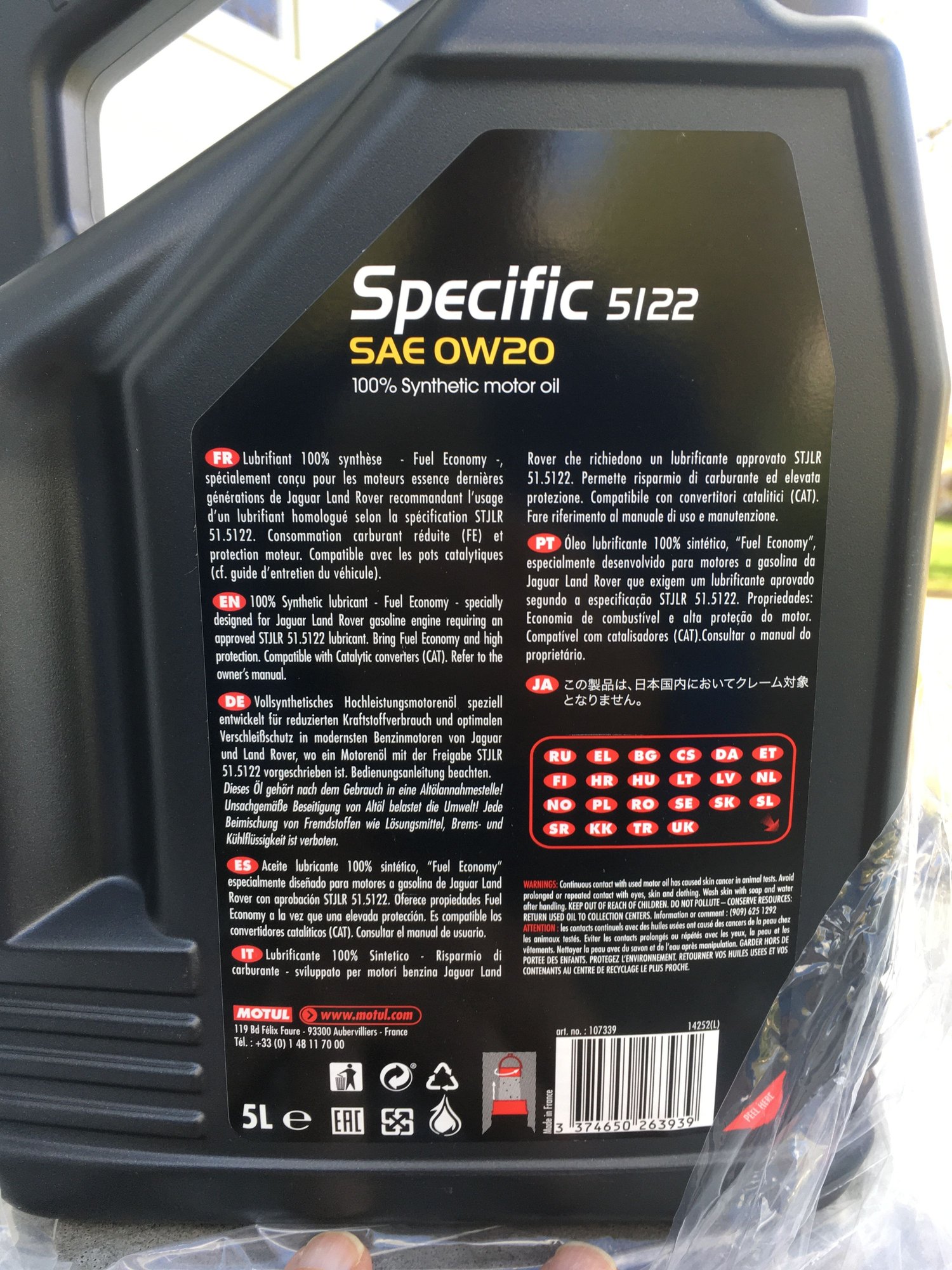 Miscellaneous - 5QT jugs of Motul Jaguar Specific ST-JLR-51.5122 Oil 0W-20 - New - West Chester, PA 19380, United States