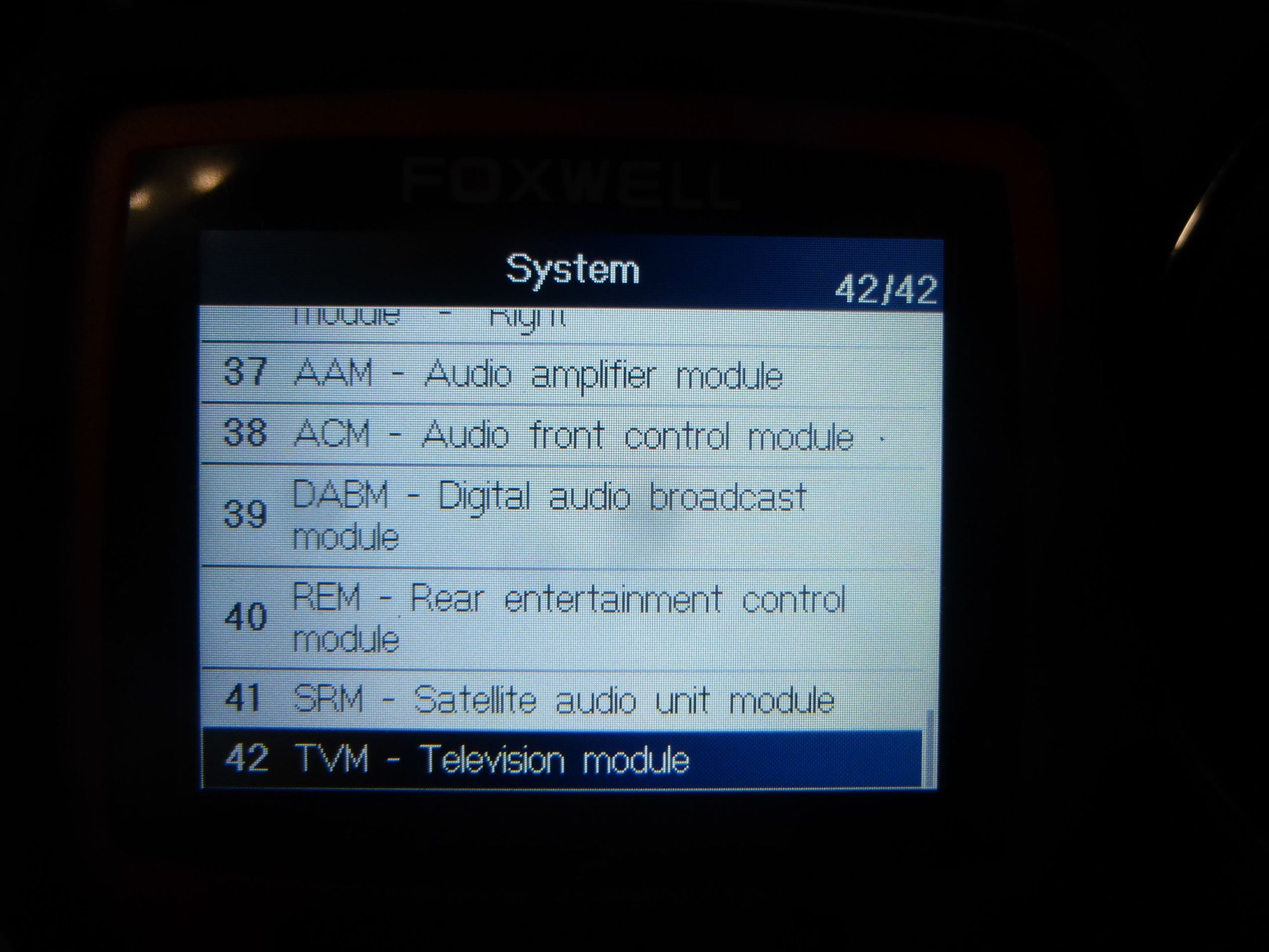 This is the end of the List of system which can be scanned. I selected system2 Transmission(from first page of this list)