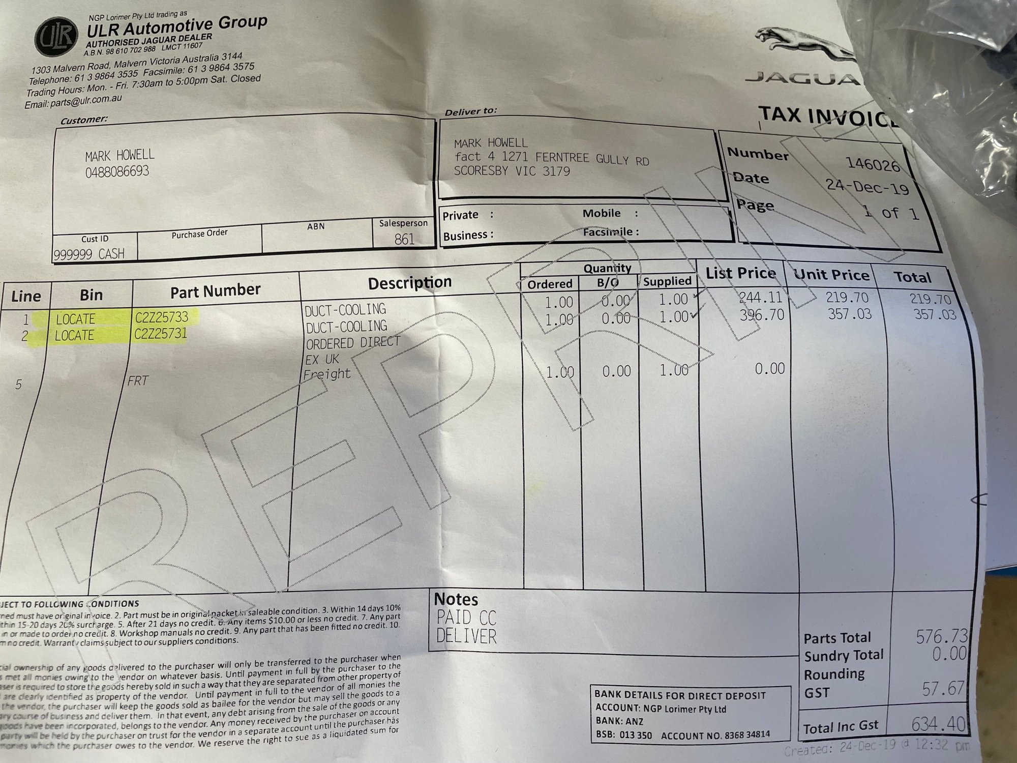 Miscellaneous - XFR-S front right housing for supplementary radiator - New - 2013 to 2015 Jaguar XFR-S - Ballarat, Australia