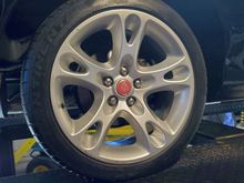 new center caps match the red tail lights, eventually will paint the calipers red as well.