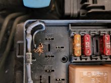 Rear fuse box with relays removed to show wire connecting locations(clean up ends first.