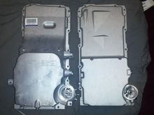 The one on the left is the GM XTS pan, the one on the right is an aftermarket specifically built for this, took forever to get.