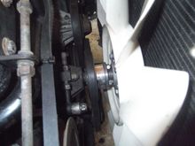 Main fan fitted to fan hub, longer hub studs had to be made to accommodate the spacer