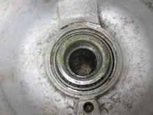 New inner race of the inner hub bearing partially drifted into place on the hub tube.