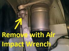Upper ball Joint, 18mm socket.
Use air impact tool or it will rotate and be difficult to remove.
I had to cut it off with a die grinder.

Place a jack or some type of support under the wheel knuckle to prevent it from dropping. I used a jack to control the movement of the arm.