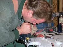 Jim working on suspension for the 1991 Saloon ,Jan 2014