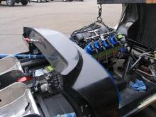 But, with a lot of grunting and muscling the assembly around, it did in fact fit quite nicely.  Note just how far back the engine and trans sit in the chassis.  this is one if the major reasons the car handles so well and actually has a rear weight bias.