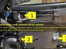 Remove three screws before attempting to pry the door card.