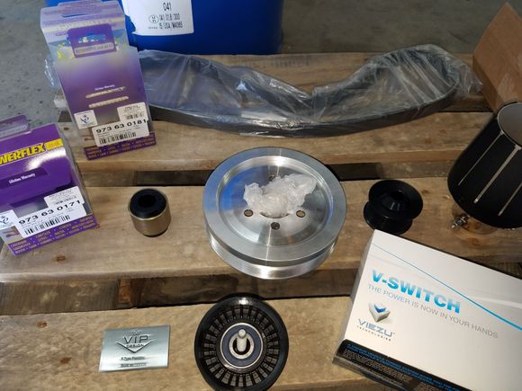 Pulleys, bushings, v-switch (not included, however paramounts 5.0 tune is included )