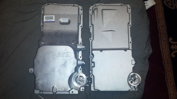 The one on the left is the GM XTS pan, the one on the right is an aftermarket specifically built for this, took forever to get.