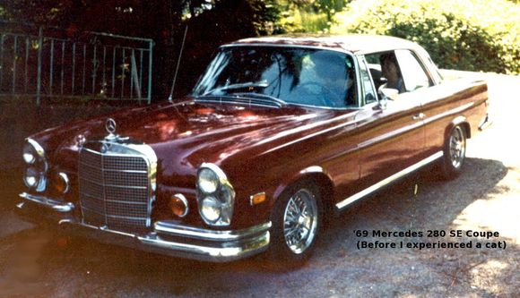 '69 Benz 280 SE Coupe a gorgeous car.... (before I became a cat lover)