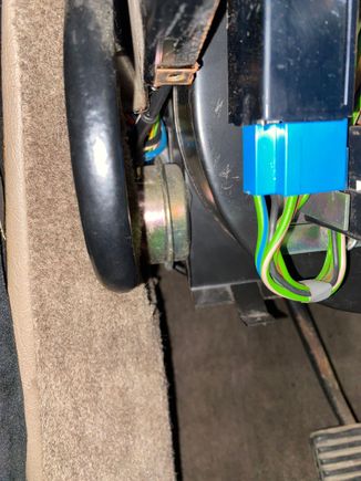 Actuator on side of blower motor with blue hose