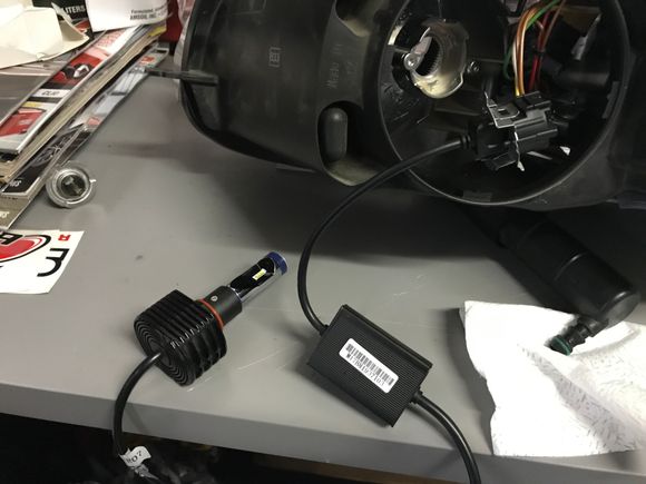 All connections made. The LED driver connection to the LED bulb was hanging out of view. It was keyed and once located, it slid into place with firm pressure.