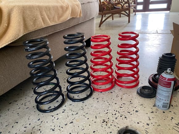 Old front Springs vs New front Springs. I didn't take a picture of the comparison of the rears. 