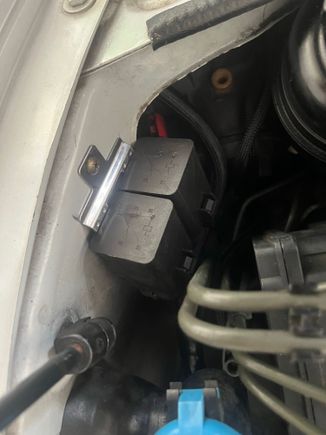 On to the wiring, This is where I secured the harness relays. With a ballast extension wire, you could relocate it next to the brake booster, which I considered. 

