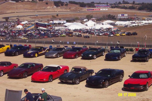 Monterey Historics 2006 Corvette Corral with one intruder.