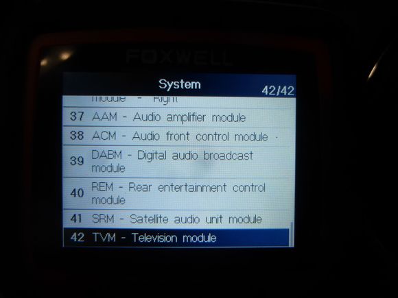 This is the end of the List of system which can be scanned. I selected system2 Transmission(from first page of this list)