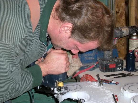 Jim working on suspension for the 1991 Saloon ,Jan 2014