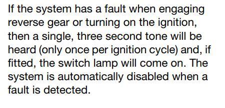 Parking sensor fault indication