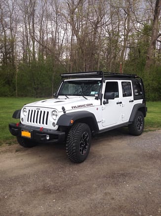 Front side shot of 2016 Rubicon unlimited Hardrock with lights and Gobi stealthrack