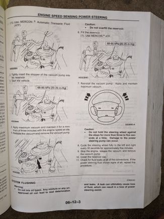 Continuation of power steering flushing. Beginning of power steering filling at bottom of page