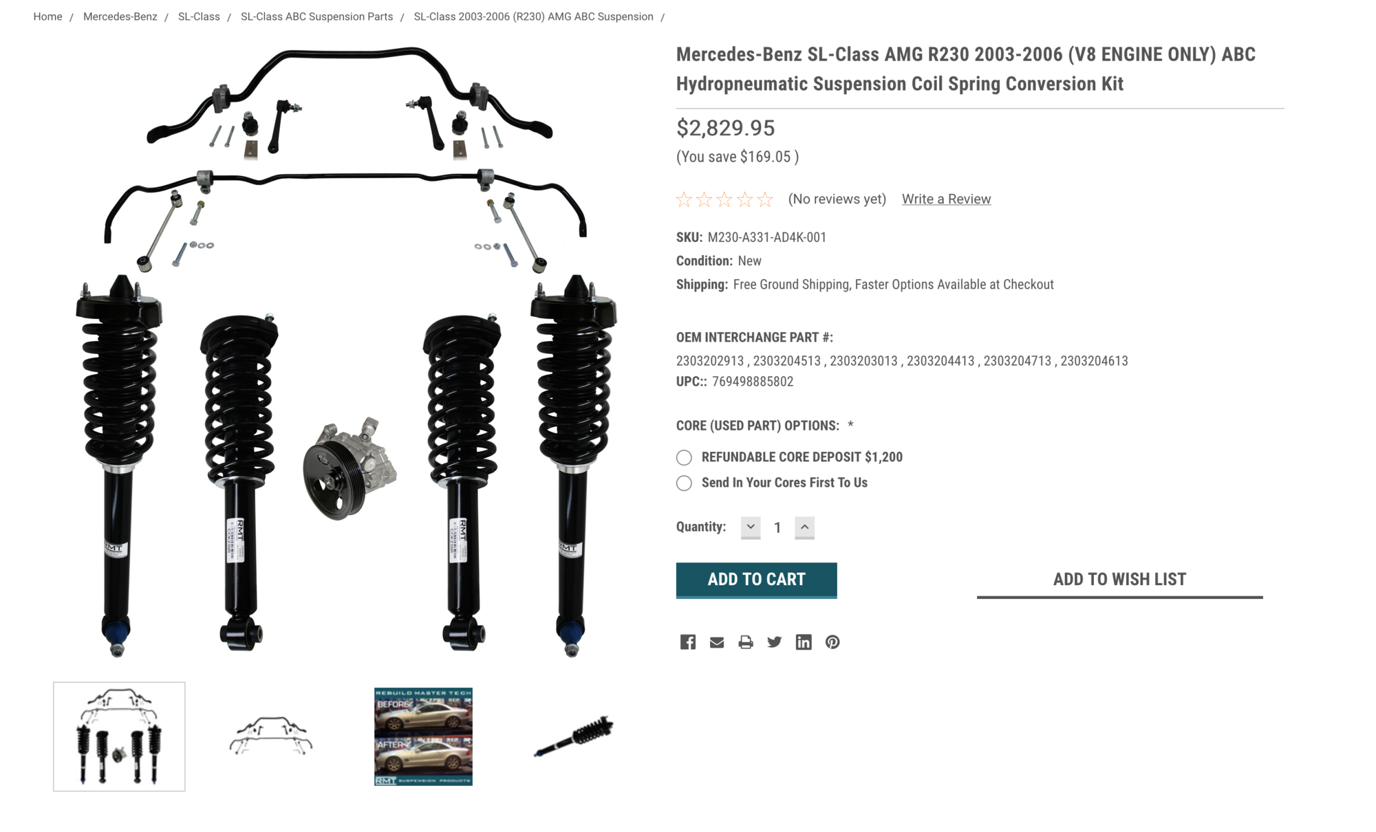 Steering/Suspension - Rebuild Master Tech (RMT) Coilover Kit for R230 cars -- replace your ABC - New - 2003 to 2006 Mercedes-Benz SL55 AMG - Grass Valley, CA 95949, United States