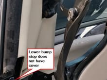 The upper bump stop has a tube cover for aesthetics as it can been seen in the cabin.  the lower one does not as it is hidden.