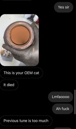 Guys this is what happens when you try to run e85 w stock fuel system😂 I ended up killing my cat please be responsible w your cars I got downpipes I’m good but stage 1 users don’t do e85 without downpipes lol 