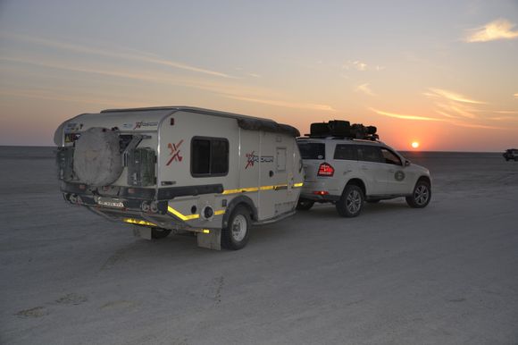 Sunrise crossing the Makgadigadi Pans Botswana. 3 hours and still no end in sight.