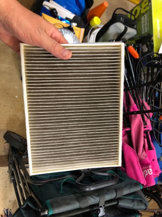 My filter from under hood. It had 21,000 miles on it. I’ve had car 1,000 miles. Dirty!!!