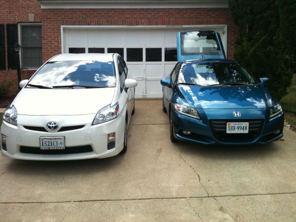 My Prius, my sons Honda CRZ