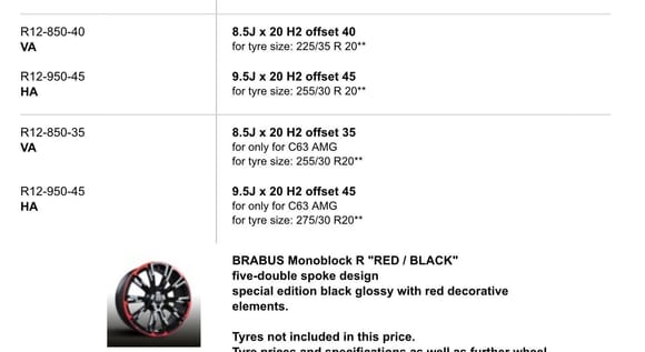 This is the information brabus gives about 20" wheels with tyre sizes for the C63s w205. 
Hope it helps