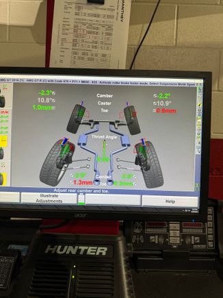 This is my alignment BEFORE. Check out the rear toe. surprising I didn't mess things up on track