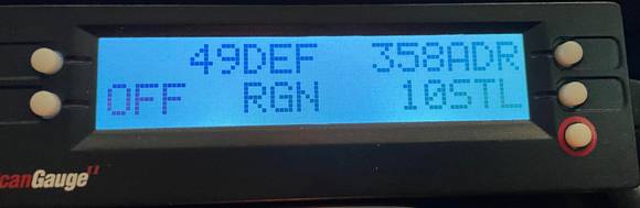 DEF=fluid level
RGN=regen ON/OFF
ADR=avg dist between regen
STL=soot level