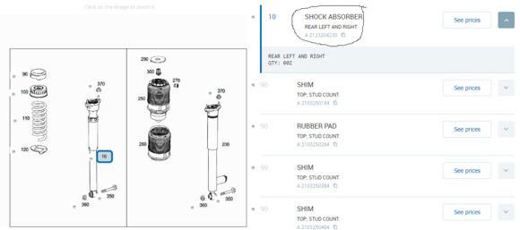 Part number according to SSG.ASIA for Rear shocks