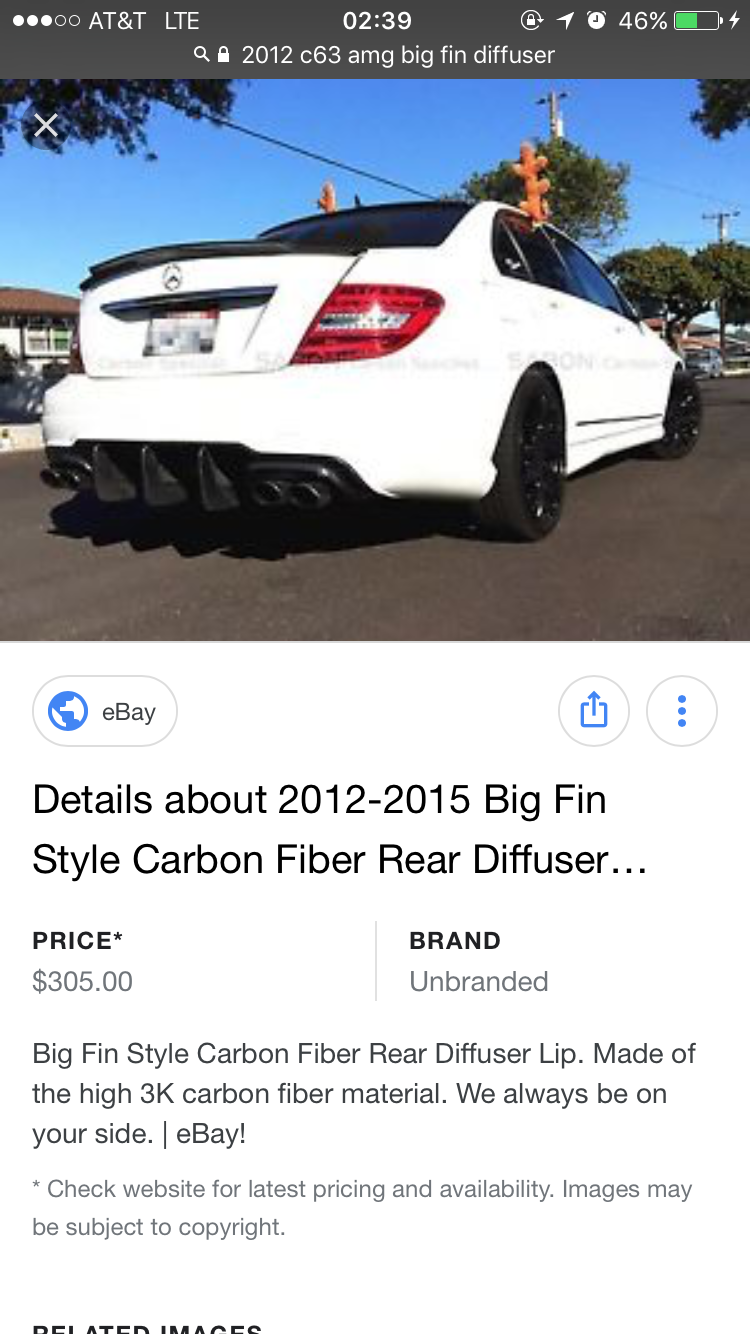Exterior Body Parts - 2012-2014 c63 amg rear CF big fins diffuser - New - 2012 to 2014 Mercedes-Benz C63 AMG - Catonsville, MD 21228, United States