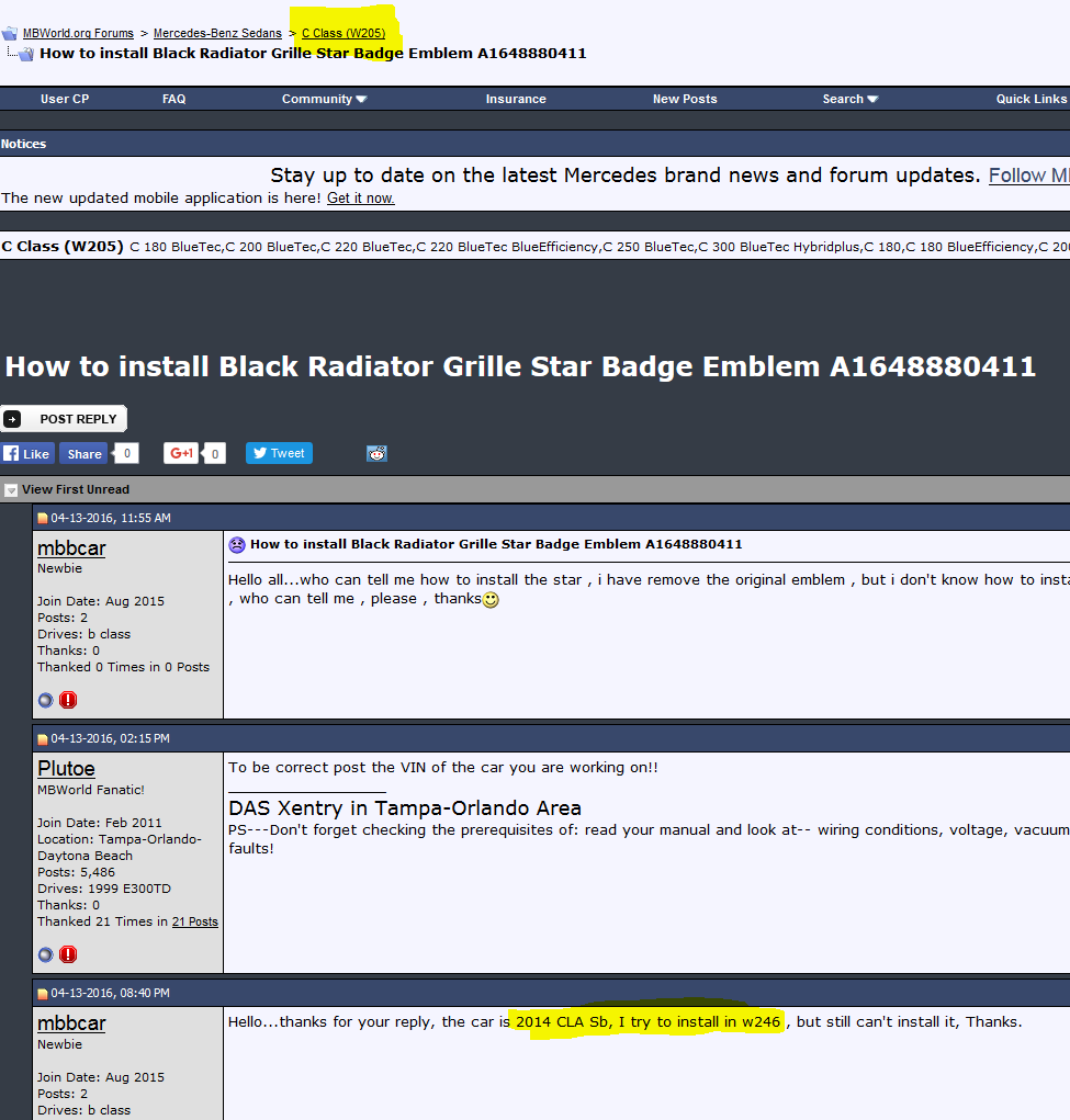 How To Install Black Radiator Grille Star Badge Emblem A1648880411 Mbworld Org Forums
