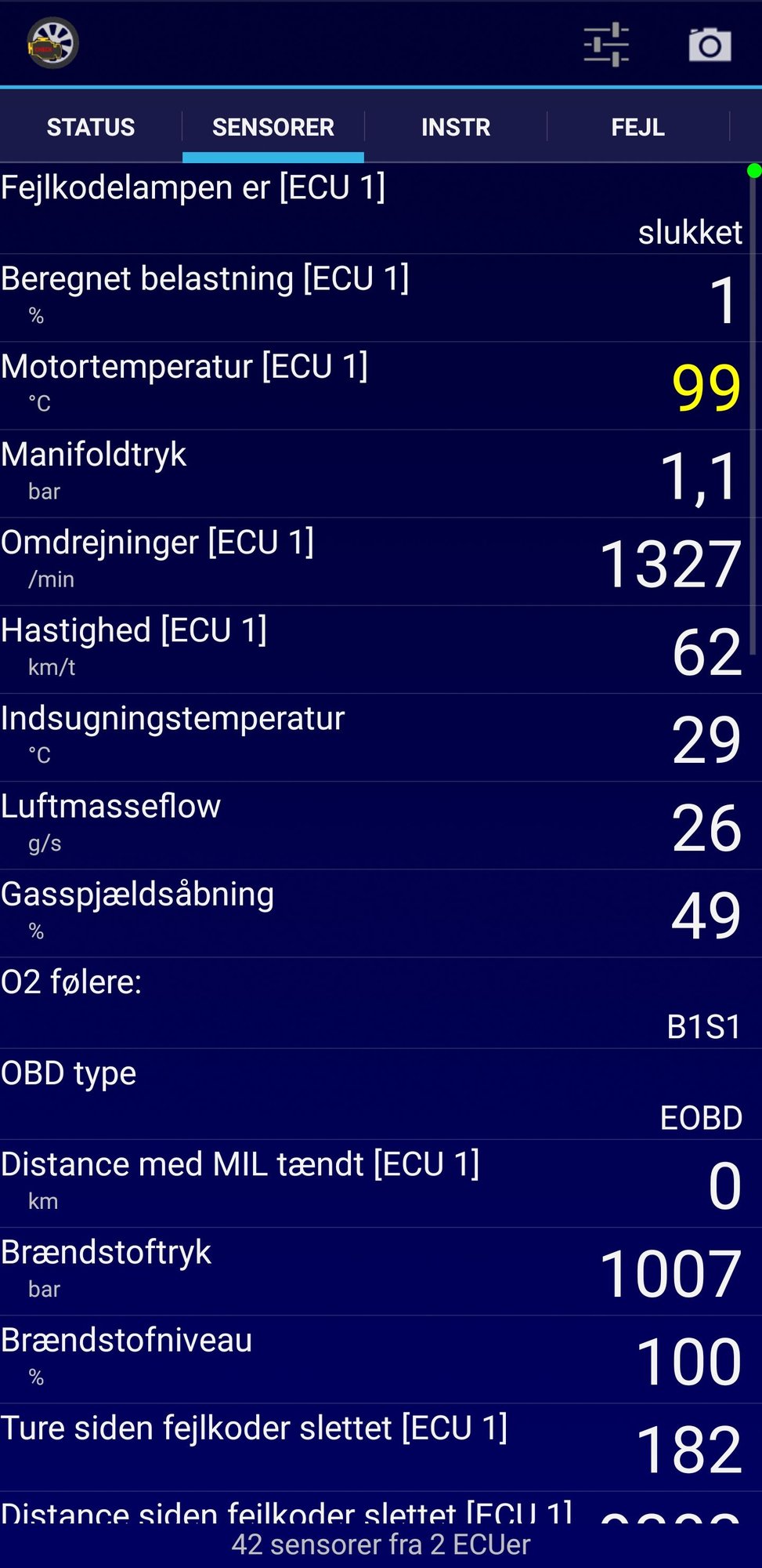 Temperature read from diagnostic tool