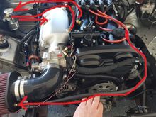 This I think is basically how the factory route is.  EXH side goes pre throttle/post filter, intake valve cover port to catch now to intake mani.  Won't idle even with valve closed and spaz idle. I imagine the stock PCV introduces enough restriction maybe to idle or I'm all screwed up.