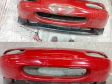 Before and after fixing the dent