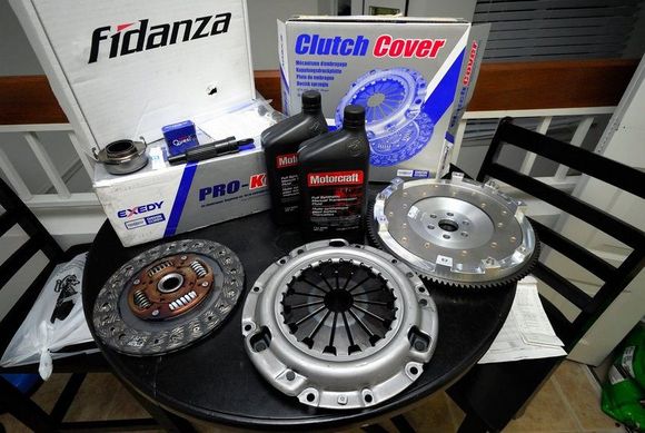 Fidanza 8lb 1.8 flywheel, Exedy pressure plate and oem clutch, and Motorcraft trans fluid