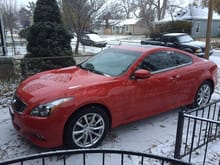 2012 G37x Coupe the day we picked it up, nice and shiny vibrant red in the snow