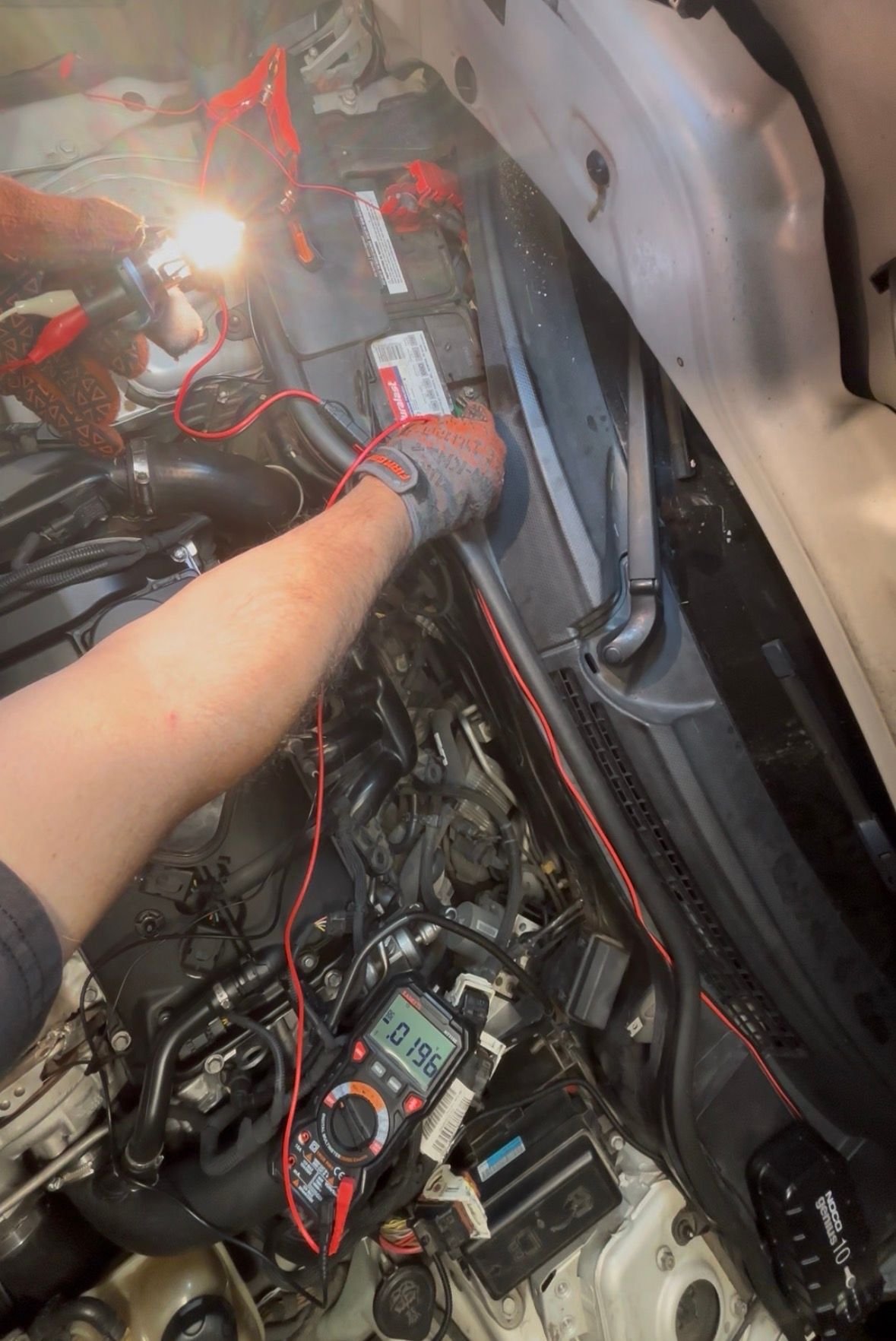 At first I was getting a reading above 0.01V. In this picture, it�s 0.019. However, I think my connection of multimeter probe to ground wasn�t secure. 
