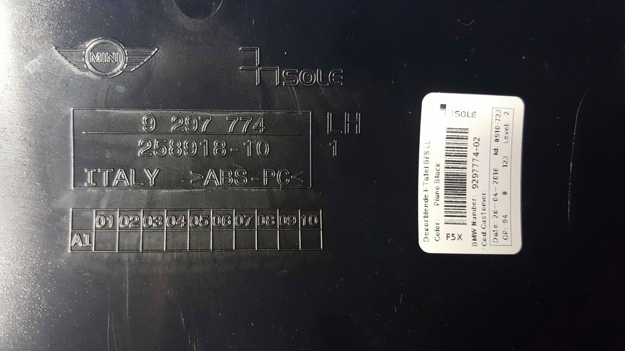 Interior/Upholstery - FOR SALE: Piano Black Passenger Side (LHD) Dash Trim Piece for F55, F56, F57 - Used - 2015 to 2020 Mini Cooper - Wheaton, IL 60187, United States