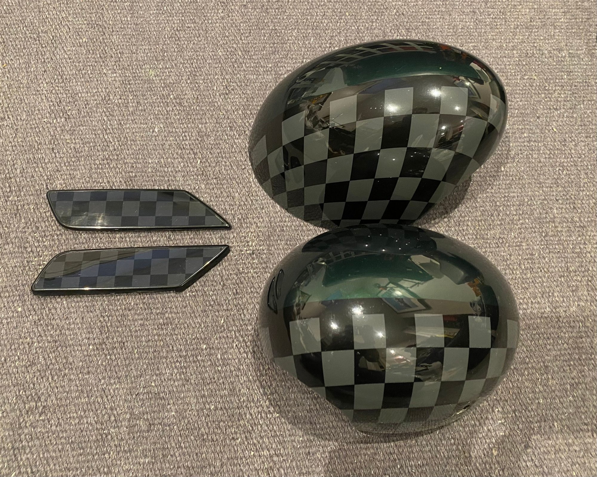 Exterior Body Parts - OEM JCW pro mirror caps with checkered scuttles - Used - 2014 to 2023 Mini All Models - 0  All Models - Montreal West, QC H4X1G8, Canada