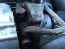 N14 engine turbo oil line in desperate need of replacement.